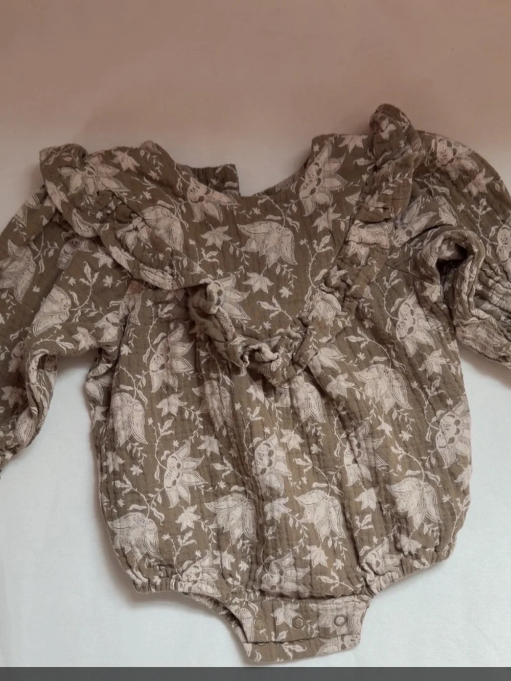 Rylee + Cru Beige Floral Ruffle One-Piece